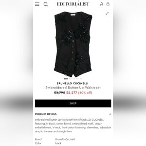 Brunello Cucinelli Black Floral Embroidered Vest
